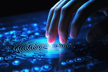 a human using his fingerprint as a login.