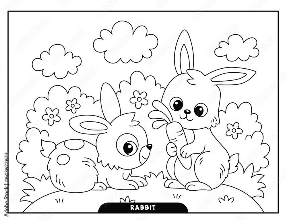 Rabbit coloring pages for kids Stock Vector | Adobe Stock