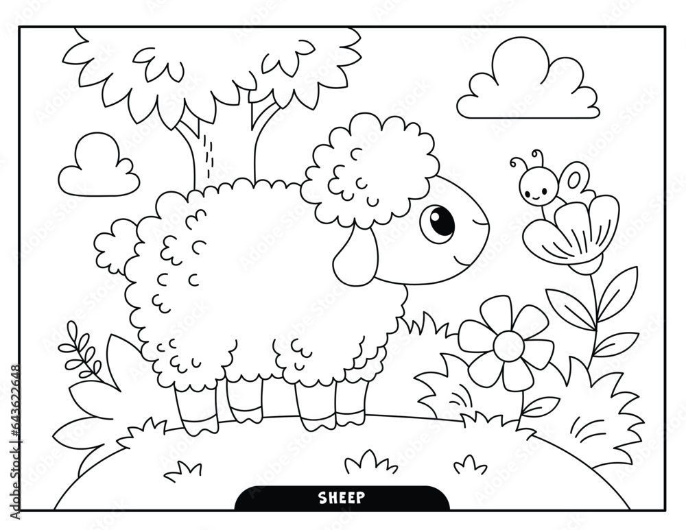 Sheep coloring pages for kids Stock Vector | Adobe Stock