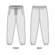 Outline drawing of joggers trousers isolate on a white background. Joggers template front and back view.