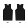 Drawing of a black sleeveless T-shirt isolate on a white background. Sketch of a classic T-shirt with a round neck, front and back views.
