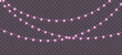 © Likanaris - Christmas garland, glowing pink light bulbs string with sparkles. Romantic lights isolated on a dark background. Vector Valentine's day event decoration. Winter holiday season element.