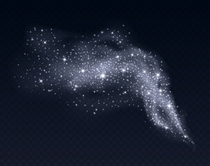 Wall Mural - silver dust cloud with sparkles isolated on dark background. stardust sparkling background. glowing 