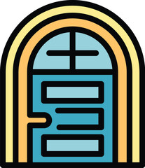 Sticker - Modern door icon outline vector. Entrance design. Office lamp color flat