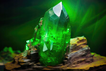 Emerald Gemstone Gleaming On Holographic Surface