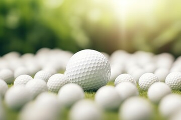 Wall Mural - Golf Balls On Side With Green DOF Bokeh Background