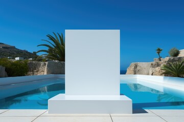 Sticker - A white square in the middle of a pool. Generative AI image.