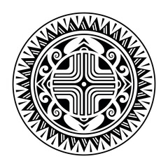 Wall Mural - Traditional Maori round tattoo design. Editable vector illustration. Ethnic circle ornament. African mask. Black and white