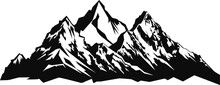 Hand Drawn Mountains Silhouettes For High Mountain Icon, Vector Illustration.