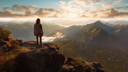 Wall Mural - Silhouette of a man on top of a mountain