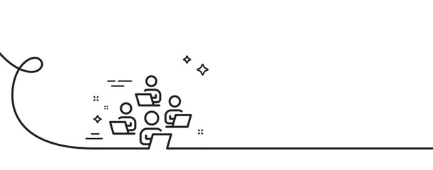 Teamwork line icon. Continuous one line with curl. Remote office sign. Team employees symbol. Teamwork single outline ribbon. Loop curve pattern. Vector