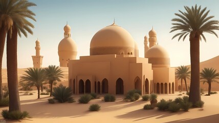 Poster - beautiful mosque in the desert, generative Ai art