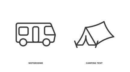 Wall Mural - set of travel and trip thin line icons. travel and trip outline icons included motorhome, camping tent vector.