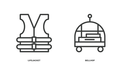 Poster - set of travel and trip thin line icons. travel and trip outline icons included lifejacket, bellhop vector.