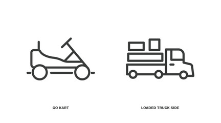 Poster - set of transportation thin line icons. transportation outline icons included go kart, loaded truck side view vector.