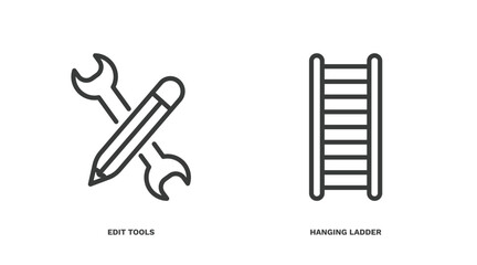 Sticker - set of tools and utensils thin line icons. tools and utensils outline icons included edit tools, hanging ladder vector.