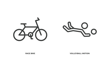 Poster - set of sport and games thin line icons. sport and games outline icons included race bike, volleyball motion vector.