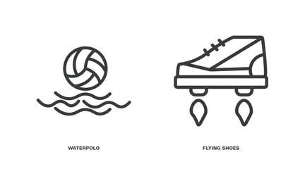 Wall Mural - set of sport and game thin line icons. sport and game outline icons included waterpolo, flying shoes vector.