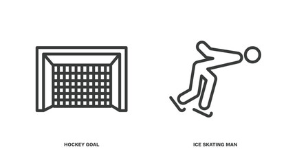 Poster - set of sport and game thin line icons. sport and game outline icons included hockey goal, ice skating man vector.