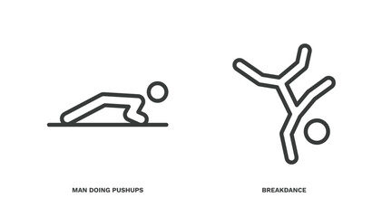 Wall Mural - set of sport and games thin line icons. sport and games outline icons included man doing pushups, breakdance vector.