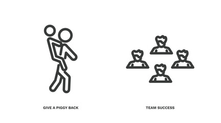 Wall Mural - set of people thin line icons. people outline icons included give a piggy back ride, team success vector.