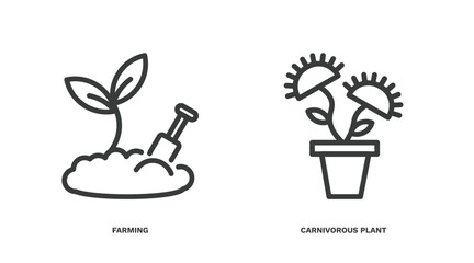 Wall Mural - set of nature thin line icons. nature outline icons included farming, carnivorous plant vector.