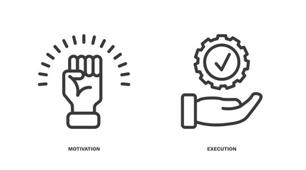 set of marketing thin line icons. marketing outline icons included motivation, execution vector.