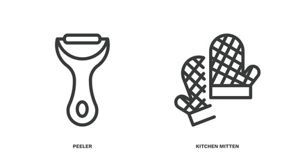 Poster - set of kitchen thin line icons. kitchen outline icons included peeler, kitchen mitten vector.