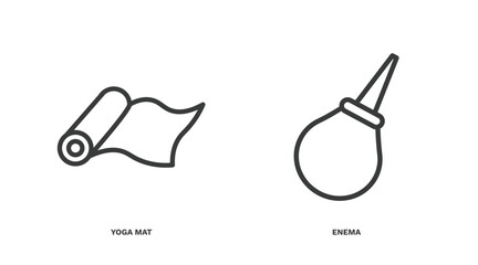 Wall Mural - set of health and medical thin line icons. health and medical outline icons included yoga mat, enema vector.