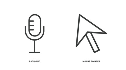 Wall Mural - set of hardware and equipment thin line icons. hardware and equipment outline icons included radio mic, mouse pointer vector.