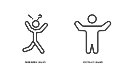 Wall Mural - set of feeling and reaction thin line icons. feeling and reaction outline icons included surprised human, awesome human vector.