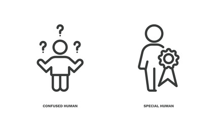 Poster - set of feeling and reaction thin line icons. feeling and reaction outline icons included confused human, special human vector.