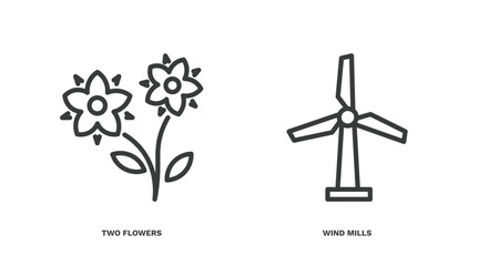 Wall Mural - set of ecology thin line icons. ecology outline icons included two flowers, wind mills vector.