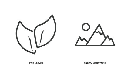 Wall Mural - set of ecology thin line icons. ecology outline icons included two leaves, snowy mountains vector.