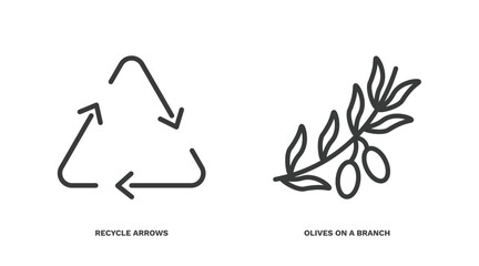 Wall Mural - set of ecology thin line icons. ecology outline icons included recycle arrows, olives on a branch vector.