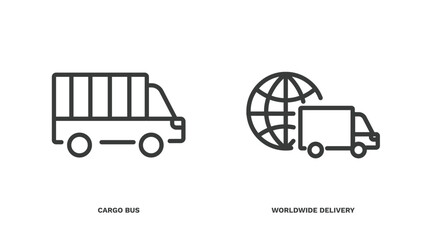 Wall Mural - set of delivery and logistics thin line icons. delivery and logistics outline icons included cargo bus, worldwide delivery vector.