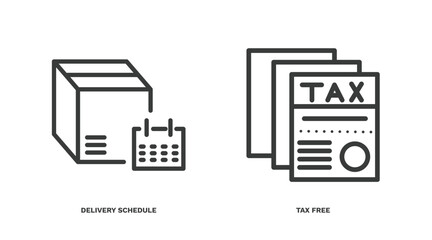 Poster - set of delivery and logistics thin line icons. delivery and logistics outline icons included delivery schedule, tax free vector.