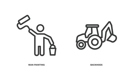 Wall Mural - set of construction thin line icons. construction outline icons included man painting, backhoes vect