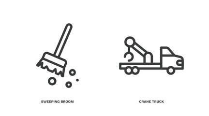 Canvas Print - set of construction thin line icons. construction outline icons included sweeping broom, crane truck vector.