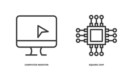 Wall Mural - set of computer and tech thin line icons. computer and tech outline icons included computer monitor,