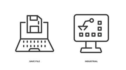 Wall Mural - set of computer and tech thin line icons. computer and tech outline icons included save file, indust