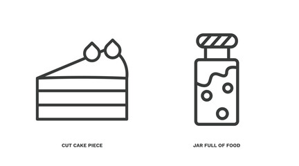 Wall Mural - set of restaurant thin line icons. restaurant outline icons included cut cake piece, jar full of food vector.