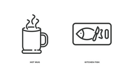 Wall Mural - set of restaurant thin line icons. restaurant outline icons included hot mug, kitchen fish vector.