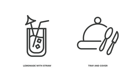 Wall Mural - set of restaurant thin line icons. restaurant outline icons included lemonade with straw, tray and cover vector.