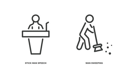 Wall Mural - set of behavior and action thin line icons. behavior and action outline icons included stick man speech, man sweeping vector.