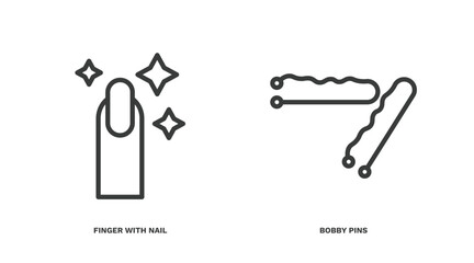 Sticker - set of beauty and elegance thin line icons. beauty and elegance outline icons included finger with nail, bobby pins vector.