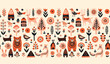 Simple minimalist Scandinavian pattern with forest animals cozy cottages