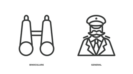 Sticker - set of military and war and thin line icons. military and war outline icons included binoculars, general vector.