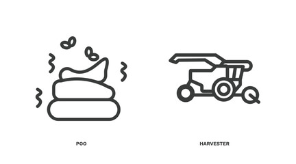 Wall Mural - set of agriculture and farm thin line icons. agriculture and farm outline icons included poo, harvester vector.