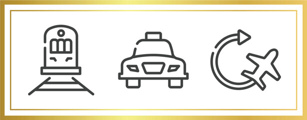 Poster - airport outline icons set. linear icons sheet included streetcar, taxi transportation, airplane vector.